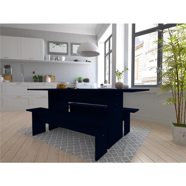 NoMad 3-Piece 67.91 in. Rectangle Tatiana Midnight Blue MDF Wood Top Modern Dining Room Set Seats 6