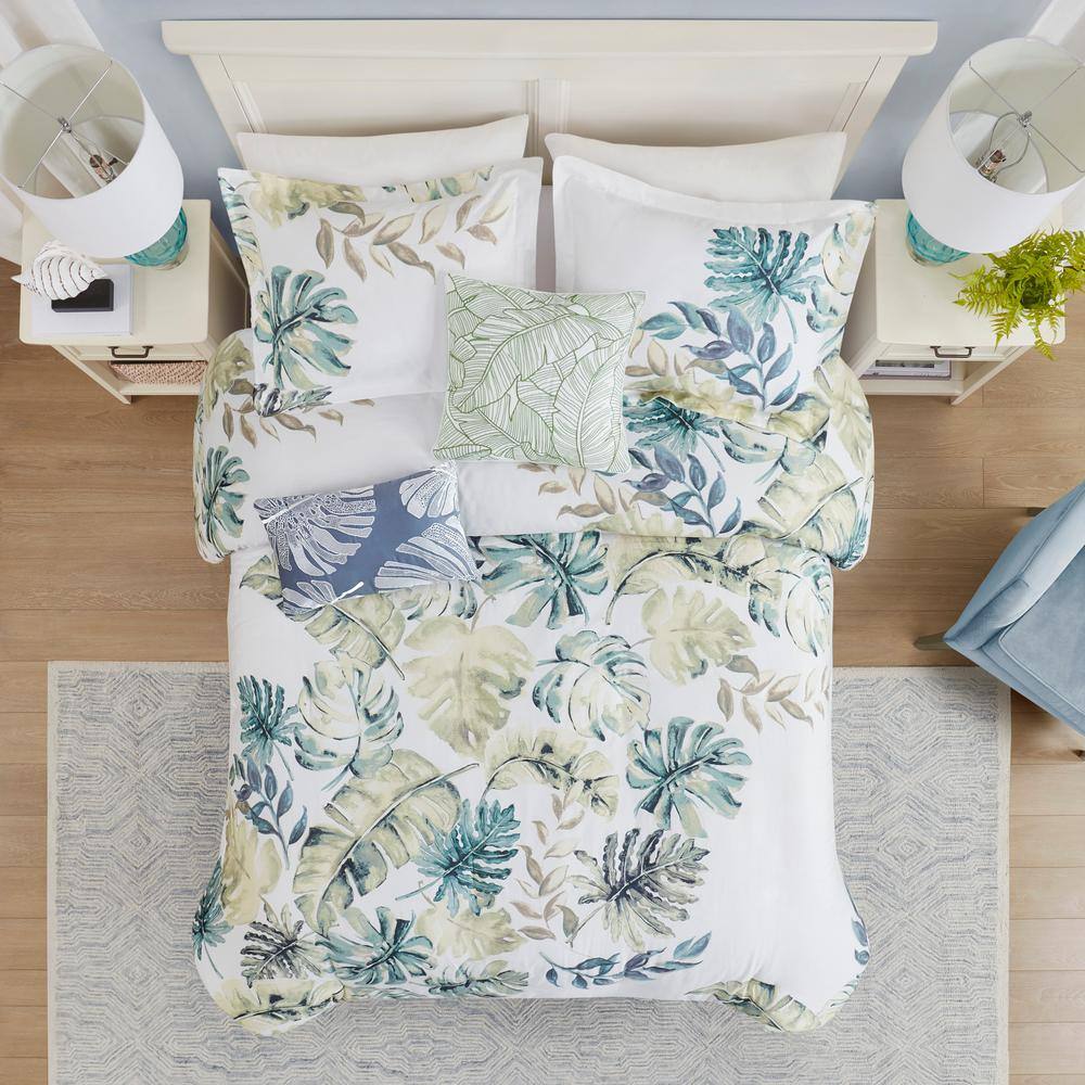 Lorelai Coastal Blue and Green Cotton King Duvet Cover Set