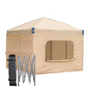 10 ft. x 10 ft. Pop Up Canopy Tent with Removable Sidewall,with Roller Bag-Brown