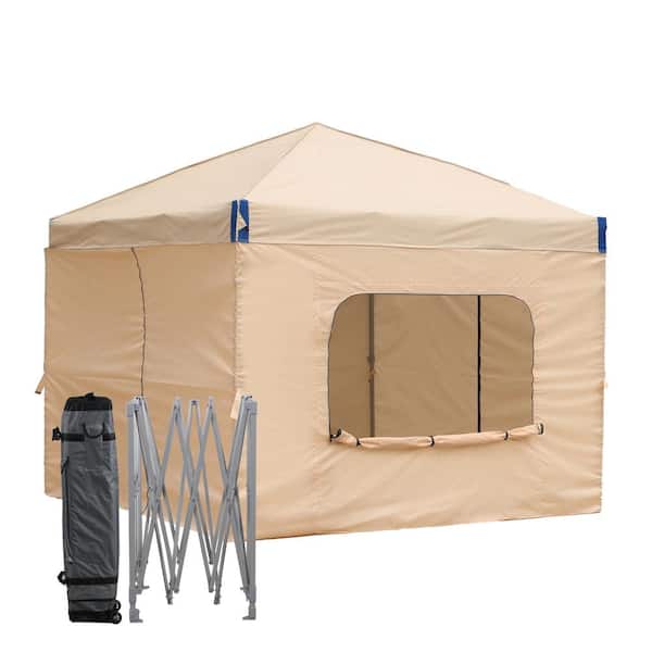 Aoodor 10 ft. x 10 ft. Pop Up Canopy Tent with Removable Sidewall,with Roller Bag-Brown