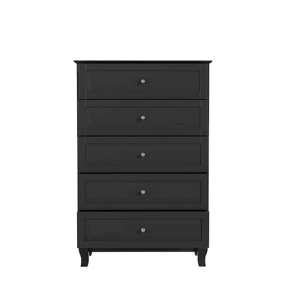 FUFU&GAGA 5-Drawer Black Wood Kids Dresser Nursery Dresser 47.2 in H x 31.5  in. W x 15.7 in. D KF330051-01-c - The Home Depot