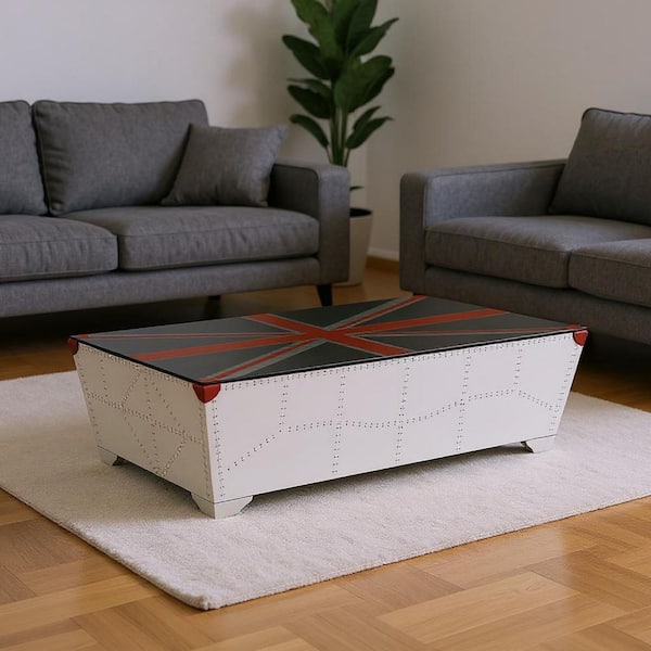 64.00 in. Silver Rectangle Glass Coffee Table