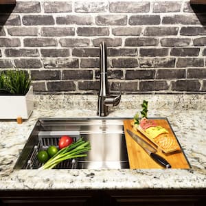Handmade Undermount 30 in. x 18 in. Single Bowl Kitchen Sink in Stainless Steel with Accessories