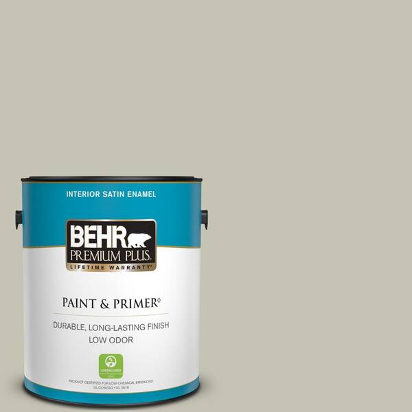 BEHR PREMIUM PLUS 1 gal. #BNC-04 Comforting Gray Satin Enamel Low Odor Interior Paint & Primer
