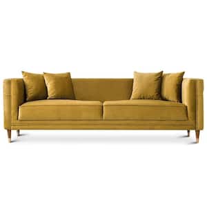 Mia 90 in. Square Arm Sofa 3-Seater in Yellow Mustard