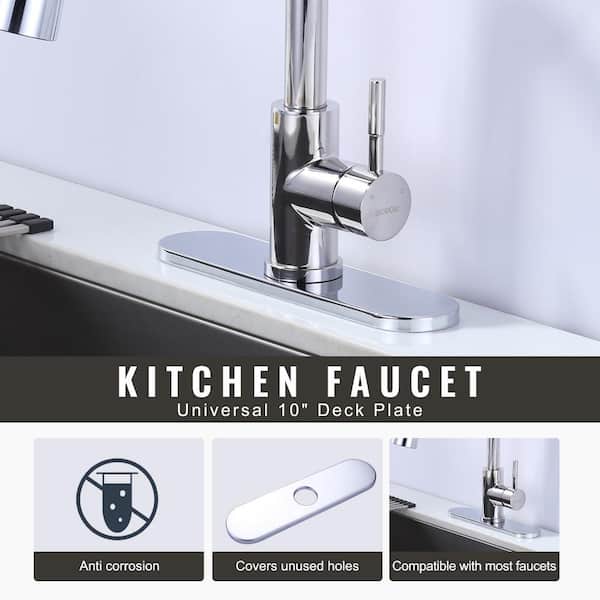 10 in. x 2.56 in. x 0.37 in. Stainless Steel Kitchen Sink Faucet Hole Cover Deck Plate Escutcheon in Polished Chrome
