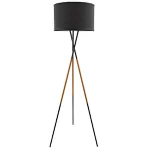 Sadie 61 in. Black Modern 1-Light Tripod Floor Lamp with Black Shade, Bulb Included