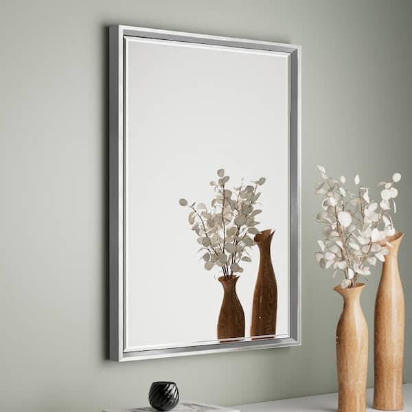 OnaBella 22in. W x 30in. H Rectangular Aluminum Thin Framed Wall Mount Beveled Bathroom Vanity Mirror in Silver