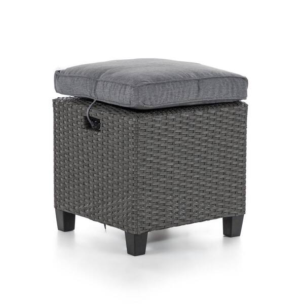 MUSE & LOUNGE Dasan Wicker Outdoor Ottoman with Gray Cushion