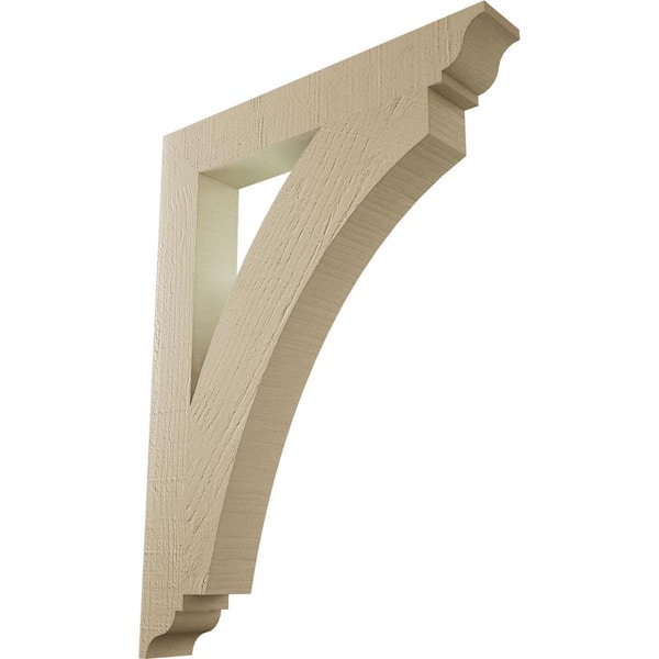 Ekena Millwork 3.5 in. x 32 in. x 24 in. Thorton Traditional Rough Cedar Woodgrain Timberthane Polyurethane Bracket, Primed Tan