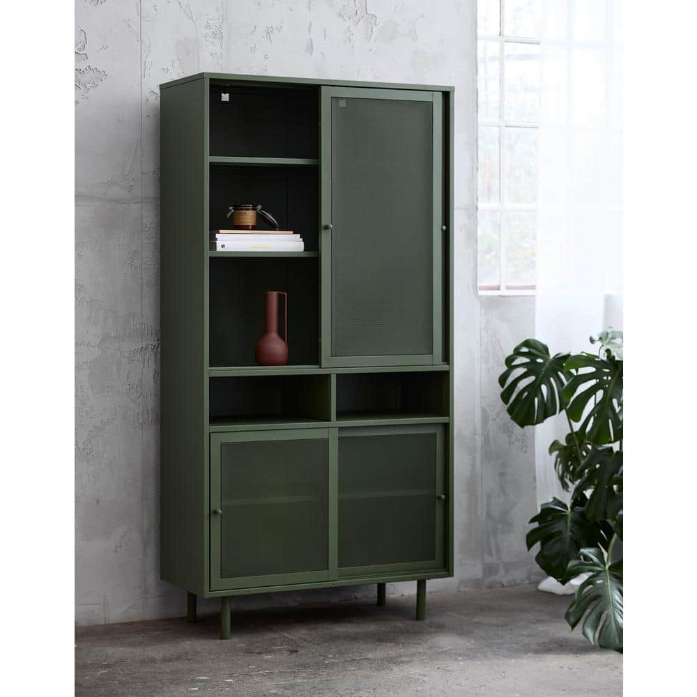 Olive Green Metal Mesh 71'' Cabinet with Shelves