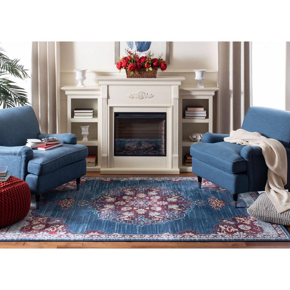 Brentwood Navy and Burgundy Round Synthetic Area Rug