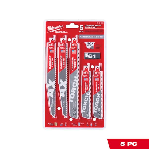 Milwaukee SAWZALL Carbide Demolition Wood and Metal Cutting Reciprocating Saw Blade Set (5Piece