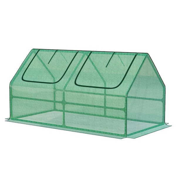Aoodor 4 ft. W x 2 ft. D x 2 ft. H Portable Mini Greenhouse Kit with 2 Roll-up Zipper Doors, Green