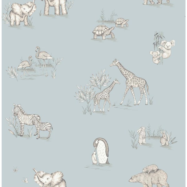 Safari Babies Blue Animal Wallpaper