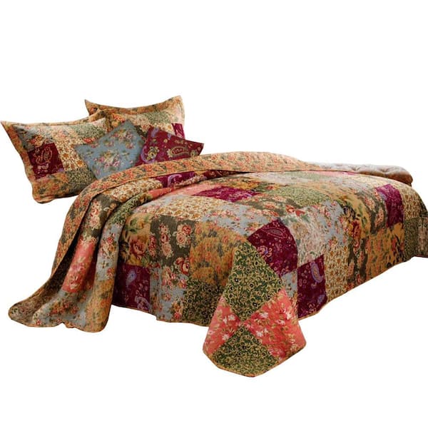 Benjara 5-Piece Multi-Colored Solid Queen Size Microfiber Quilt Set