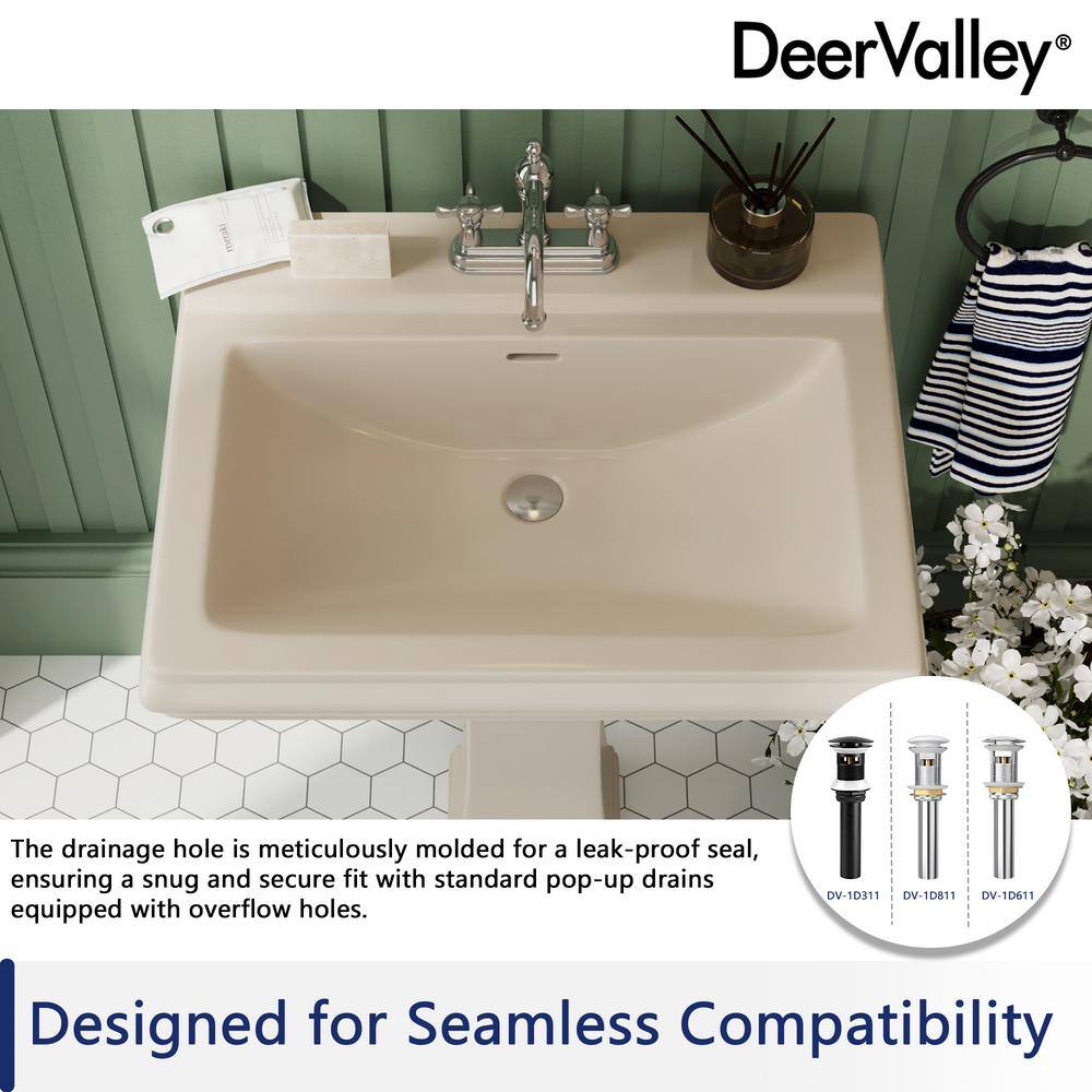 Bone Ceramic Rectangular Pedestal Bathroom Sink with Triple Faucet Holes