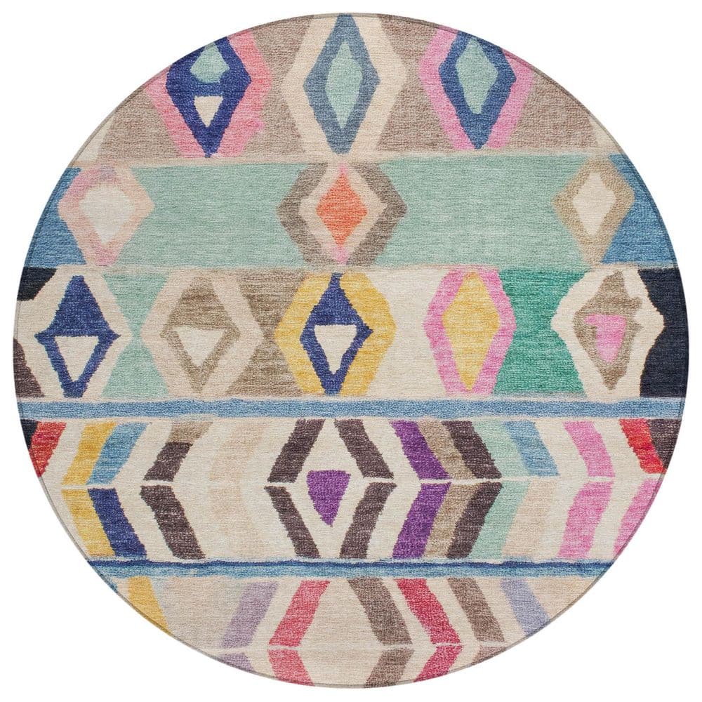 Chantille Machine Washable Indoor/Outdoor Abstract ACN2721 Pink 8 ft. x 8 ft. Round Rug price history on PriceWatchPro