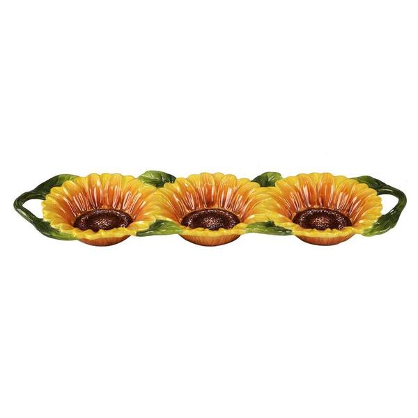 Certified International Sun Garden 17.25 in. 3-D 3-Compartment Multicolored Divided Serving Tray