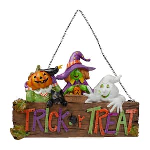 13.5 in. Trick or Treat Halloween Pumpkin Ghost and Witch Wall Decoration