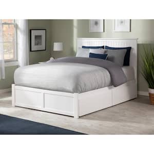 Nantucket White Full Solid Wood Storage Platform Bed with Flat Panel Foot Board and 2 Bed Drawers