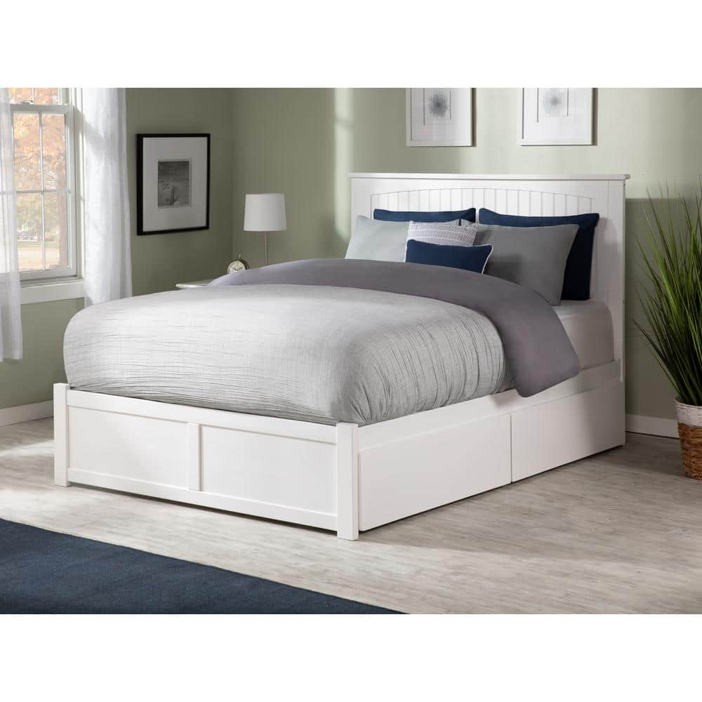 Nantucket White Queen Wood Platform Bed with Storage Drawers