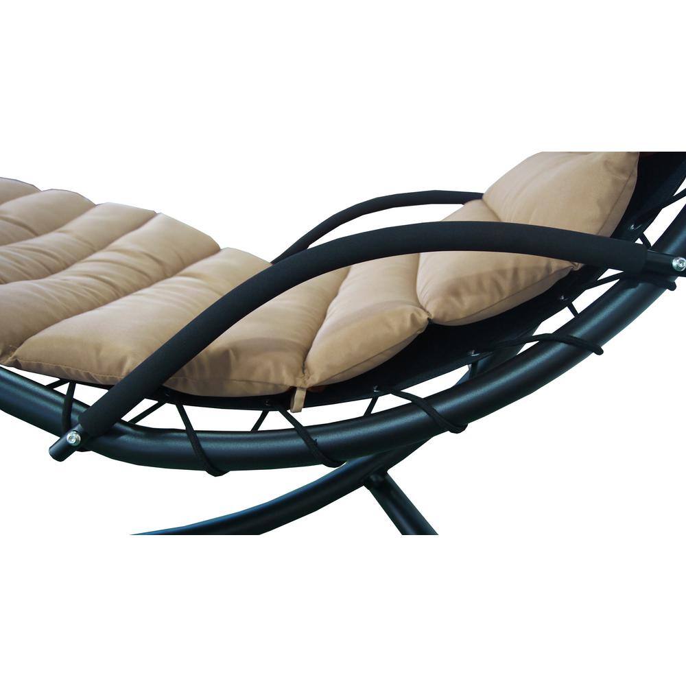 Khaki Hanging Chaise Lounge Chair with Cushions and Umbrella