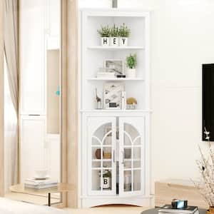 23.62 in. x 16.54 in. x 63.78 in. White MDF Corner Storage Cabinet with 3 Open Shelves and 2 Closed Shelves
