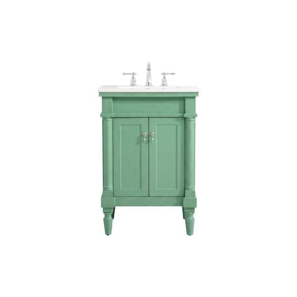 Unbranded Timeless Home 24 in. W Bath Vanity in Vintage Mint with Marble Vanity Top in White and Brown Vein with White Basin