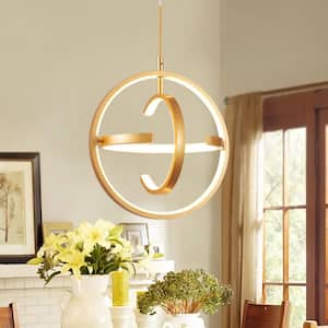Modern 3-Light Dimmable Integrated LED Gold Pendant Light Globe Chandelier Adjustable Height for Dining Room Living Room