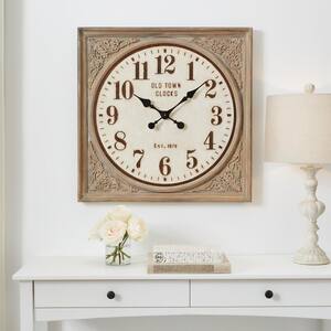 Large Square Wall Clock with Antiqued Wooden Frame (27 in.)