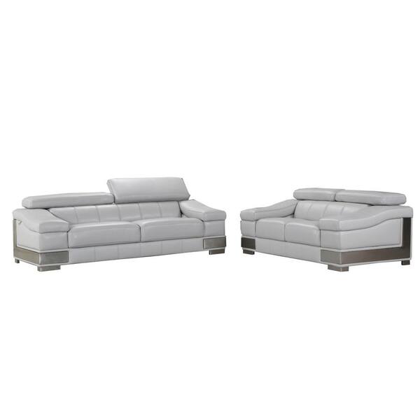 HomeRoots Charlie 73 in. Gray Solid Leather 4-Seater Bridgewater Sofa