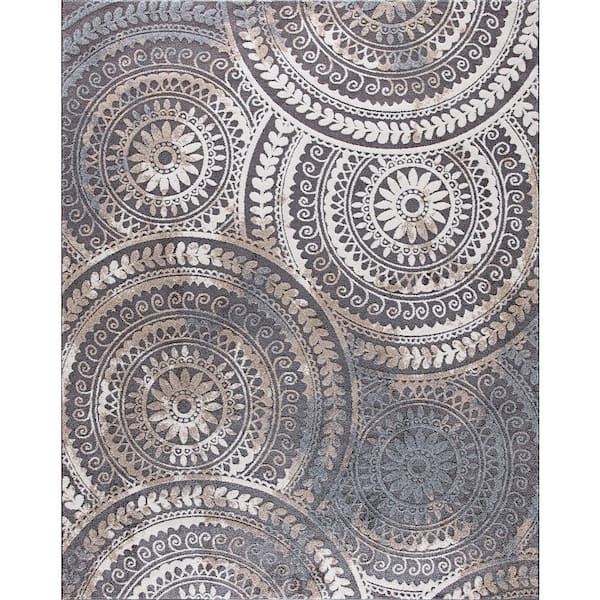 Home Decorators Collection Spiral Medallion Cool Gray Tones 8 ft. x 10 ft. Area Rug