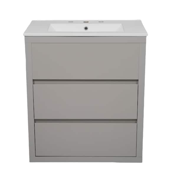 Harbor 30 in. Freestanding Single Sink Bath Vanity in Gray with White Ceramic Top and Basin Unassembled