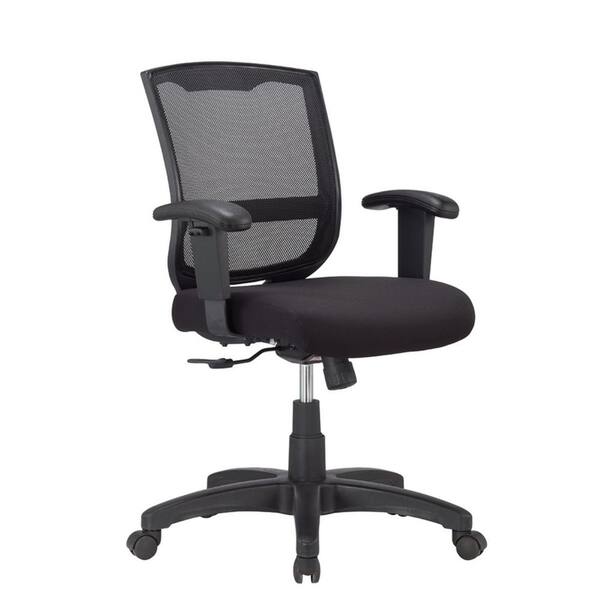 HomeRoots Zabrina Leather Swivel Office Chair in Black with Nonadjustable Arms