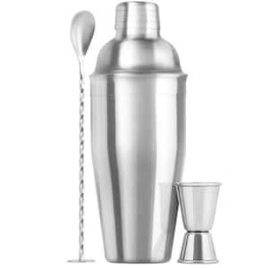 Silver Stainless Steel Cocktail Shaker with Built-in Strainer (24oz)