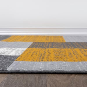 Contemporary Distressed Boxes Mustard 7 ft. 10 in. x 10 ft. Area Rug