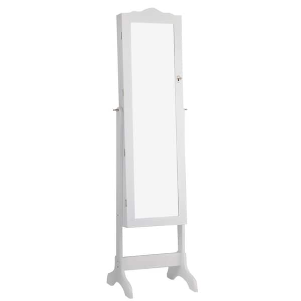 HONEY JOY 18 in. x 14.5 in. x 61.5 in. White Mirrored Wood Jewelry Cabinet Storage Organizer with Box Drawers
