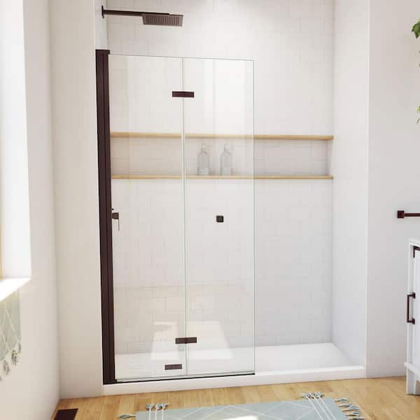 Aqua-Q Fold 33-1/2 in. W x 72 in. H Bi Fold Frameless Shower Door in Oil Rubbed Bronze with Clear Glass