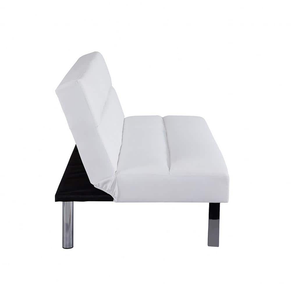 White Faux Leather Twin Sleeper Futon with Wood Frame