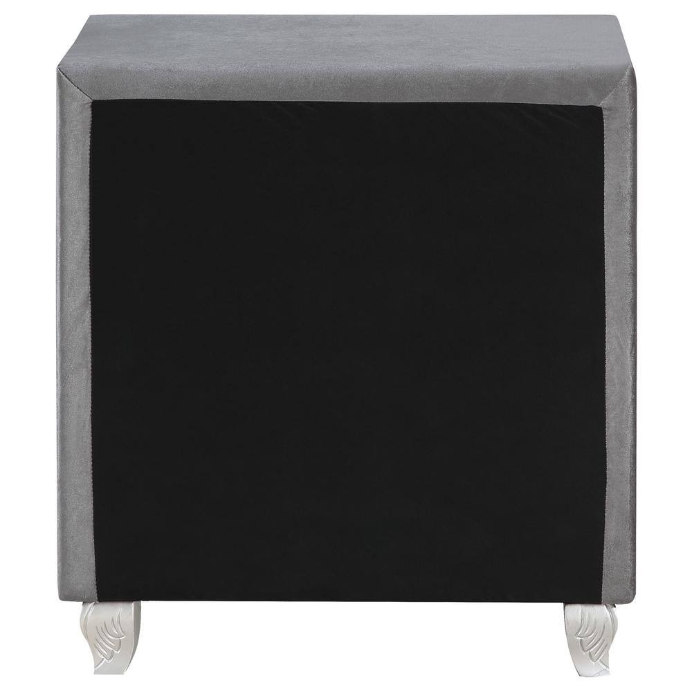 Gray Velvet 2-Drawer Nightstand with Crystal Pulls