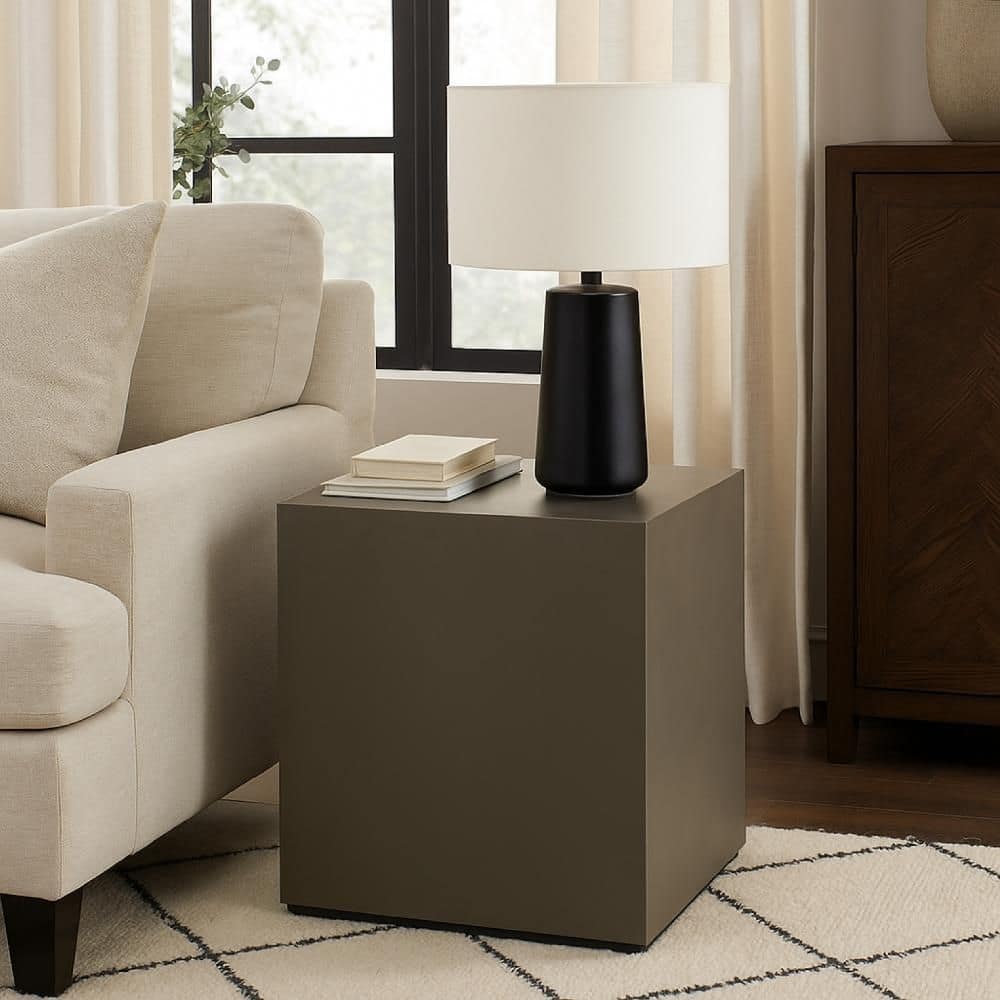 Viko 20 in. Gray Square Wood End Table with Pedestal Base