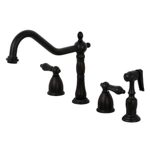 Heritage 2-Handle Standard Kitchen Faucet and Brass Sprayer in Matte Black