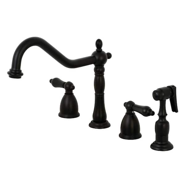 Kingston Brass Heritage 2-Handle Standard Kitchen Faucet and Brass Sprayer in Matte Black
