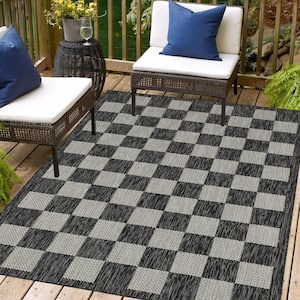 Daisy Black and Ivory 10 ft. x 13 ft. Indoor/Outdoor Area Rug