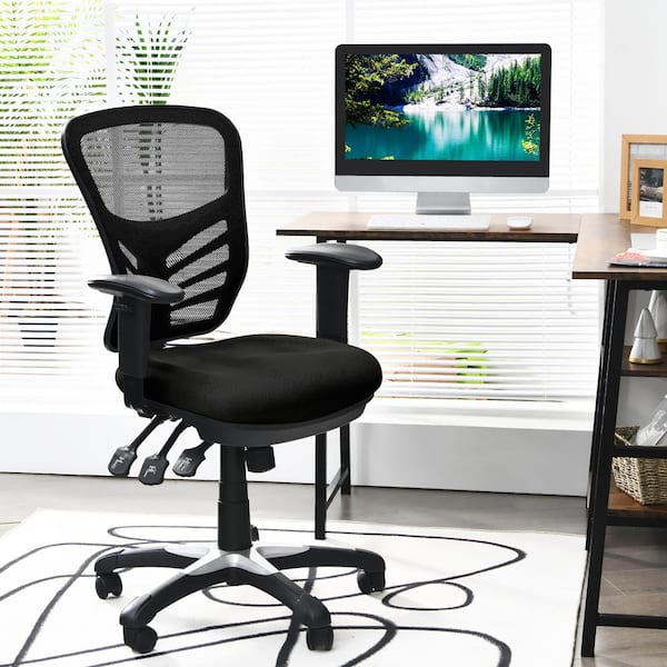Black Mesh Office Chair 3-Paddle Computer Desk Chair with Adjustable Seat
