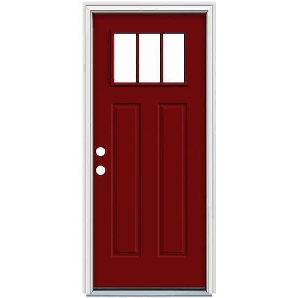 JELD-WEN 36 in. x 80 in. 6-Panel Cranberry Red Painted Steel