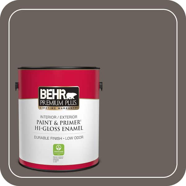 BEHR PREMIUM PLUS 1 gal. #T11-8 Back Stage Hi-Gloss Enamel Interior/Exterior Paint & Primer