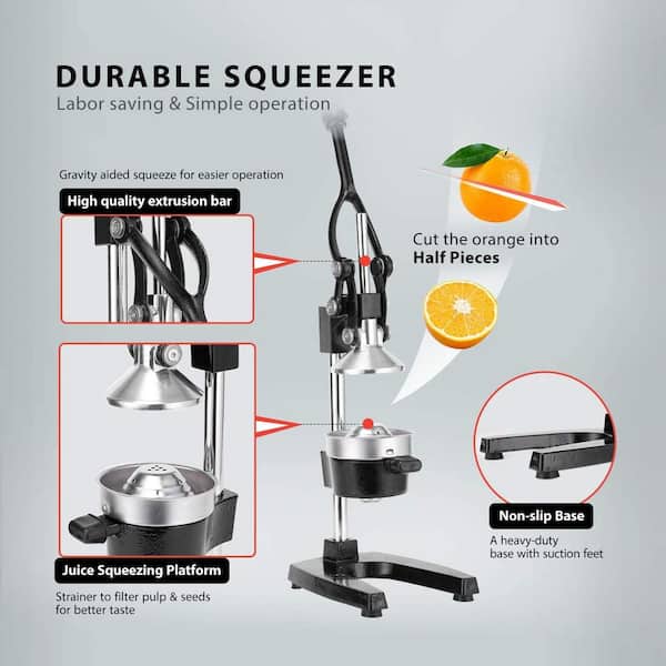 Lemon Squeezer Citrus Juicer Hand Press Heavy Duty Manual Squeeze Juice Extractor Maker Orange Lime Grapefruit Presser, Silver