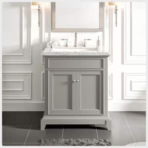 Elite Princeton 30 in. W x 23.5 in. D x 33.75 in. H Freestanding Bath Vanity in Gray with White Carrara Marble Top